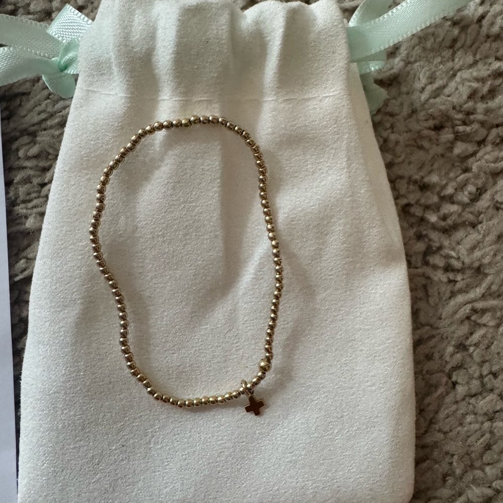 Gold Beaded Bracelet with Cross Charm
